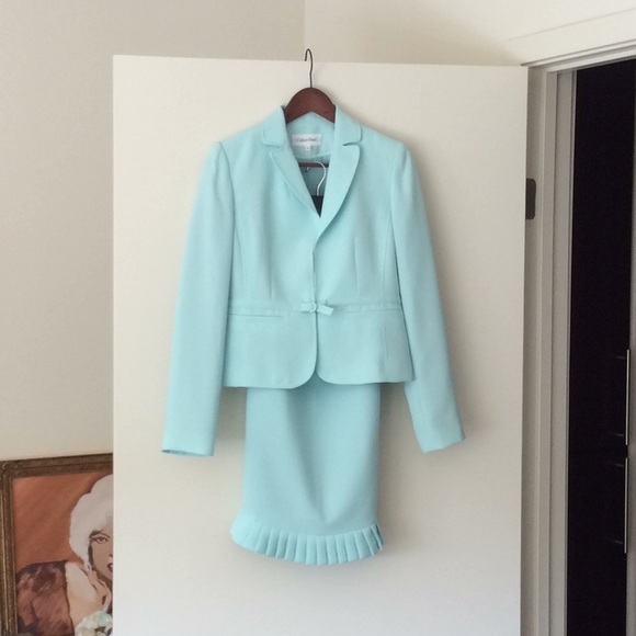 NWOT Calvin Klein Sky Blue Blazer Skirt Set, 2 - Picture 1 of 7